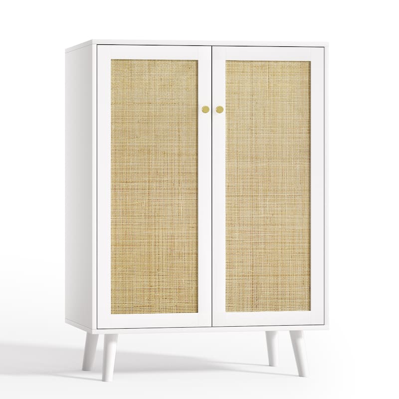 Anmytek Modern 2-Door Rattan Buffet Sideboard Kitchen Storage Cabinet for Living Room