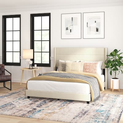 Upholstered Platform Bed with Wingback Headboard