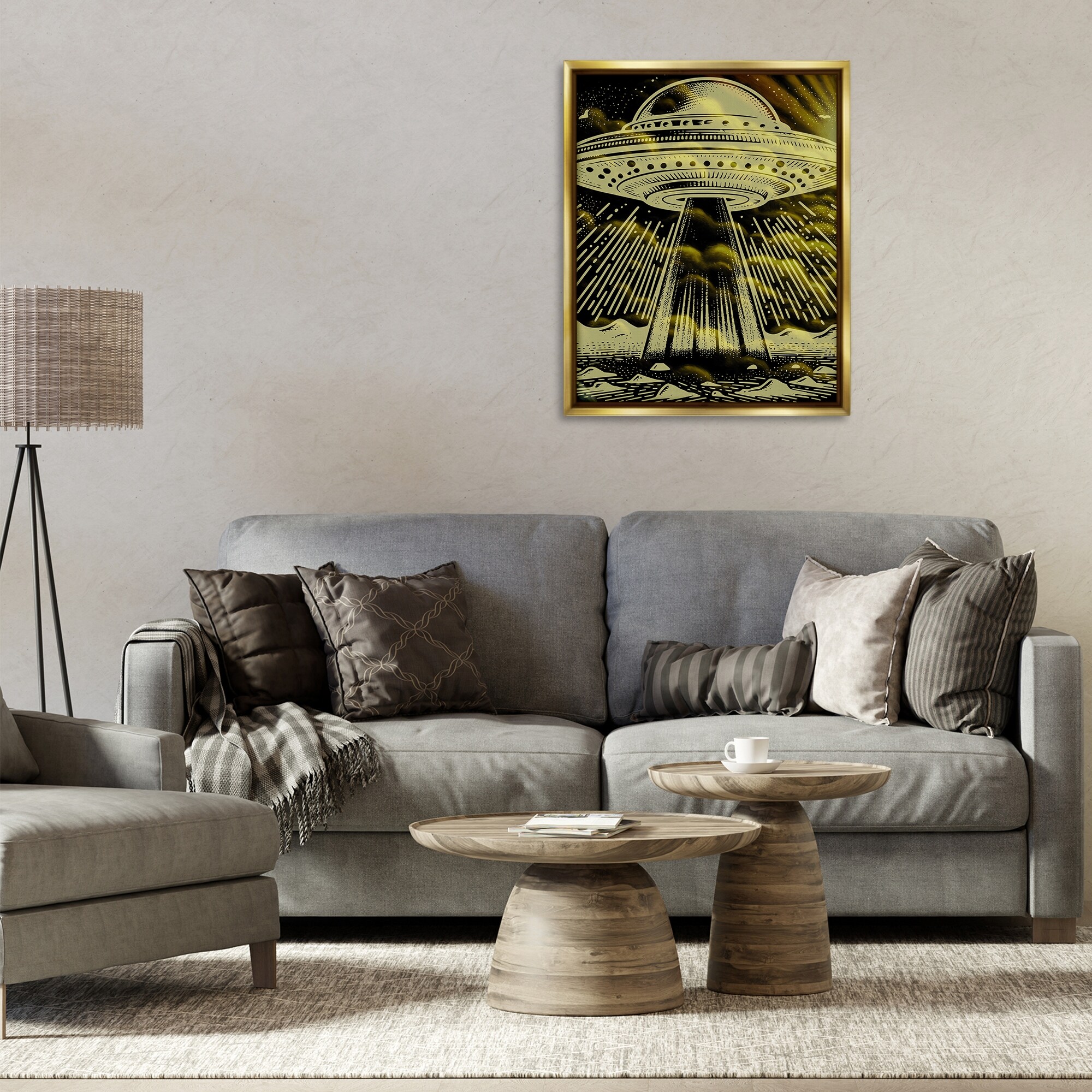 Stupell Mysterious Alien UFO Framed Floater Canvas Wall Art Design