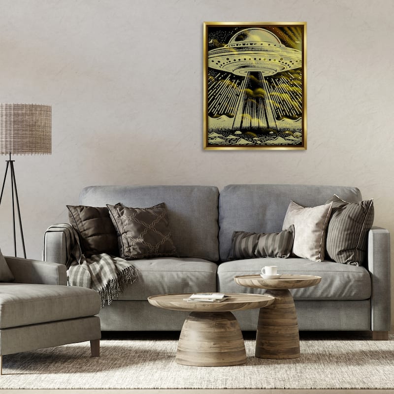 Stupell Mysterious Alien UFO Framed Floater Canvas Wall Art Design By Jesse Keith