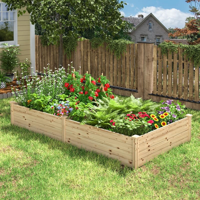 VEIKOUS Natural Wood Raised Garden Bed, Outdoor Planter Box for Vegetables, Flowers, Herbs, Natural Brown - 34.5 cu.ft