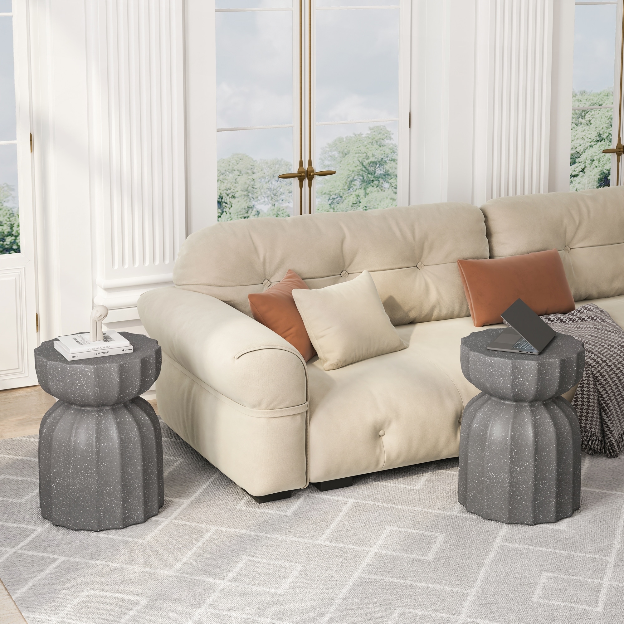 2PC Durable MgO Cement Outdoor and Indoor Coffee Table Set for Patio, Garden, and Living Room