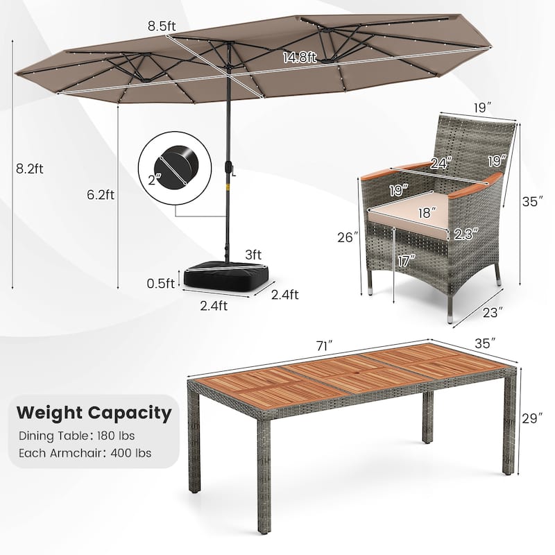 Costway 11 PCS Patio Dining Set with 15 ft Double-Sided Patio Umbrella - See Details