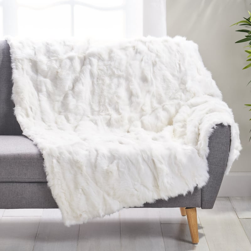 Roomfitters Faux Fur Throw Blanket, Soft Fluffy Plush Sofa Bed Decor Accent Blanket for Living Room or Bedroom, White - White