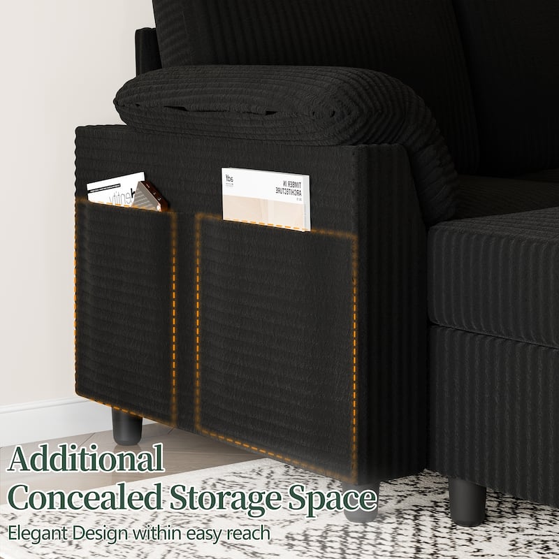 Futzca ​Sectional Sofa Couch, 3 Seat L Shaped Sofa with Removable Pillows