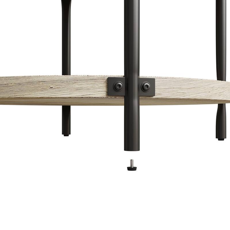 Modern Minimalist Style Round Bohemian Coffee Table Wooden 2 Layer Coffee Table with Large Storage Space, for Living Room