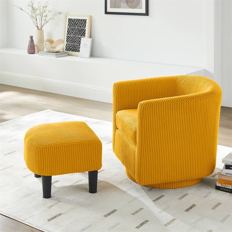 360°Swivel Corduroy Fabric Accent Chair with Ottoman (Set of 2)