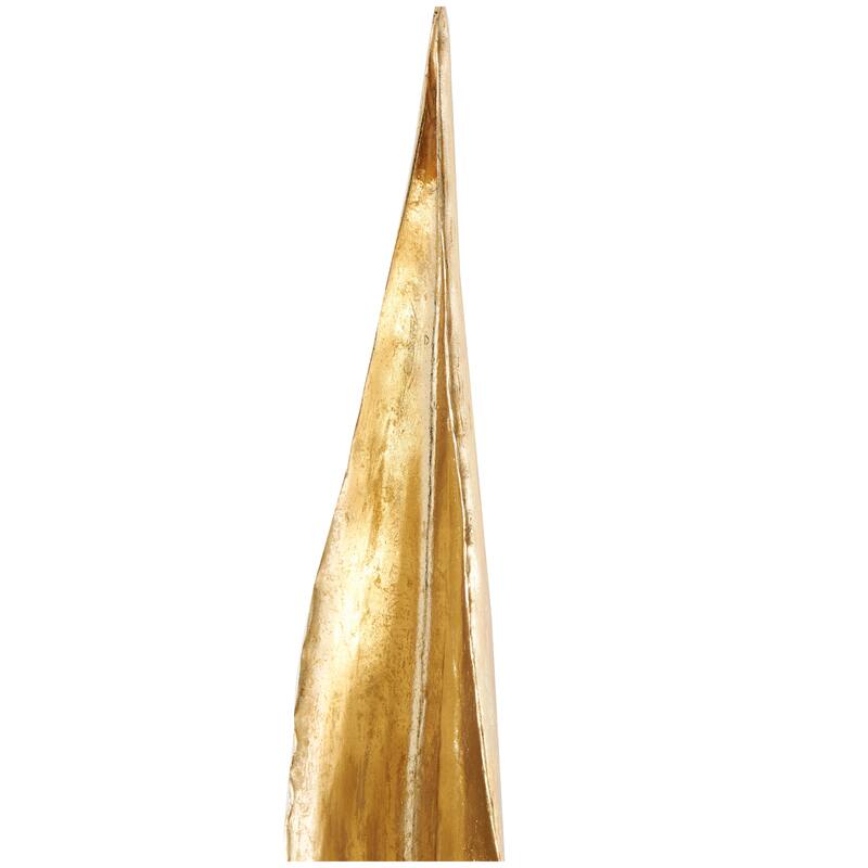 Gold Polystone Slim Abstract Leaf Sculpture with Black Metal Stand