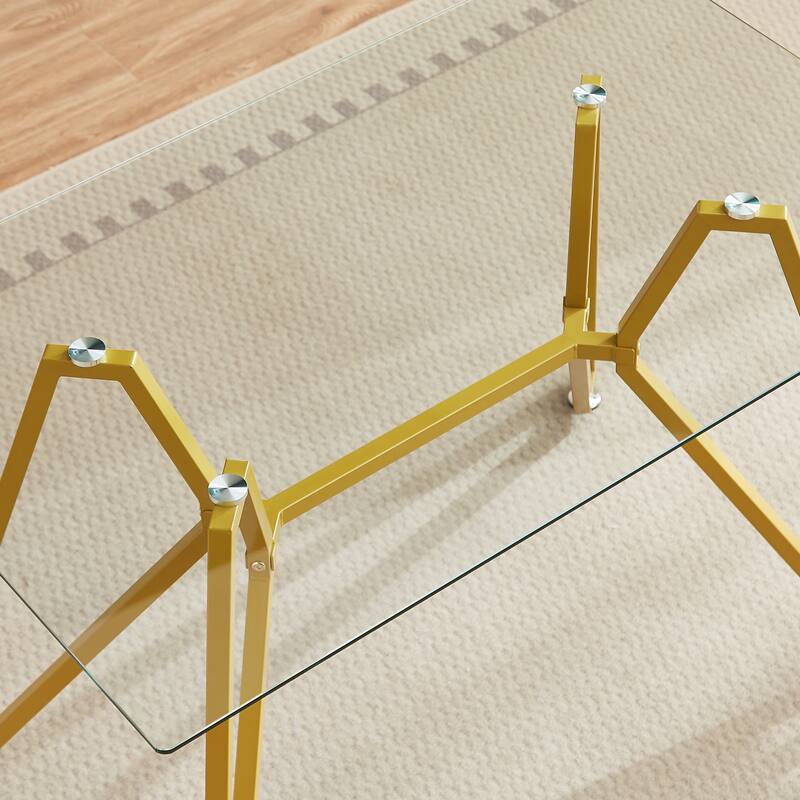 47.3-Inch Rectangular Glass Dining Table, Suitable For 1-6 People, Modern Style Home Kitchen Dining Table - Gold
