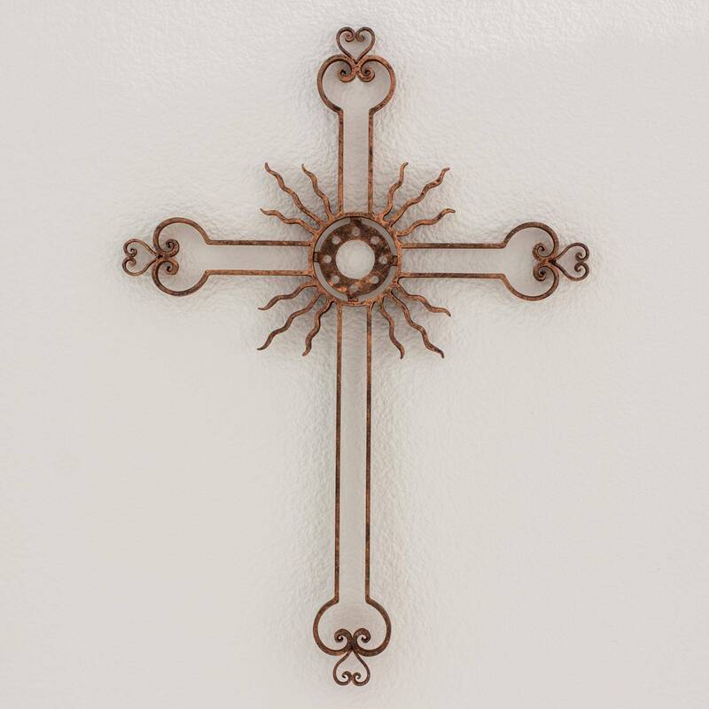 Handmade Light of the Path in Copper Iron wall cross (Guatemala) - 58 x 48 x 4