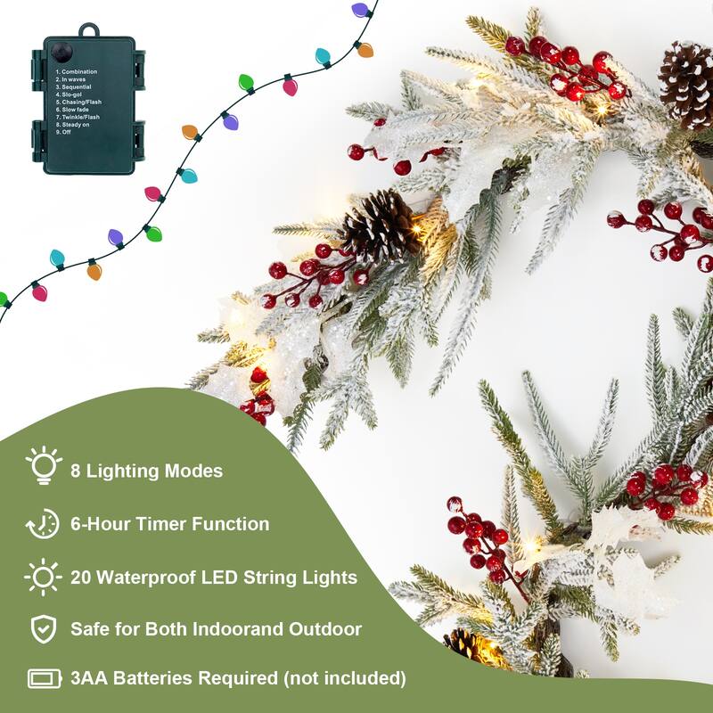 6 FT Pre-lit Christmas Garland with 20 LED Lights & 8 Modes