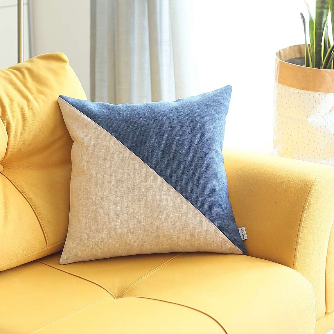Yellow and Black Diagonal Decorative Throw Pillow Blue