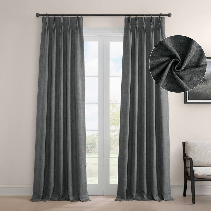 Exclusive Fabrics French Pleated Textured Faux Linen Room Darkening Curtains for Bedroom & Living Room Curtains Single Panel