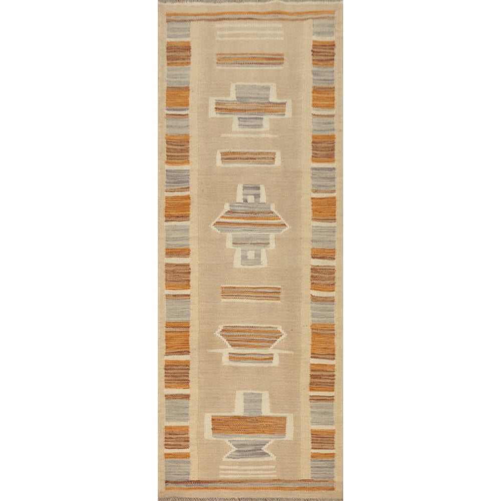 Hand Woven Oriental 100% Wool Carpet Southwestern Tribal Brown Kilim Runner Rug - 5' 9'' X 2' 0''