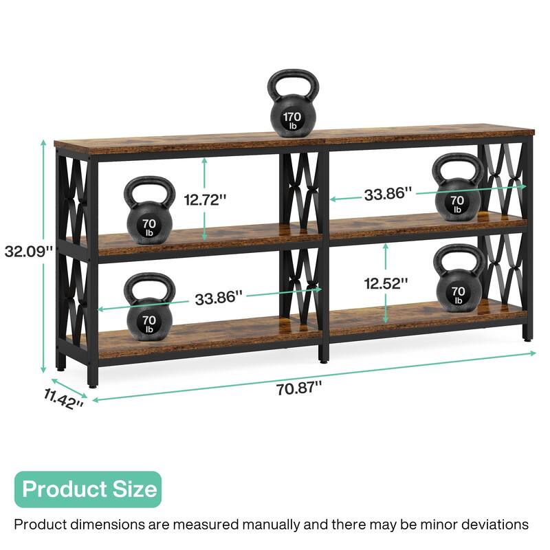 3-Tier Console Table , 70.9-in Industrial Sofa Table, Long Foyer Table Entryway Table