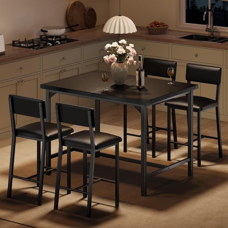 Counter Height Kitchen Dining Table Set with 4 Upholstered Bar Stools for Dining Room