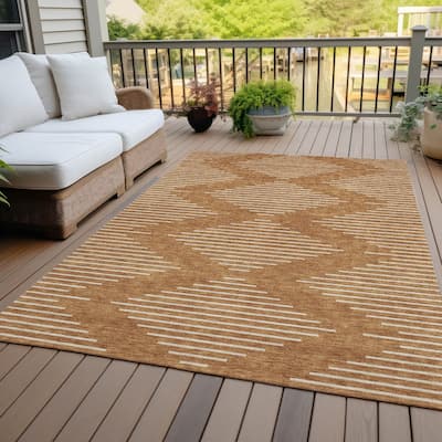 Machine Washable Indoor/ Outdoor Modern Stripe Chantille Rug