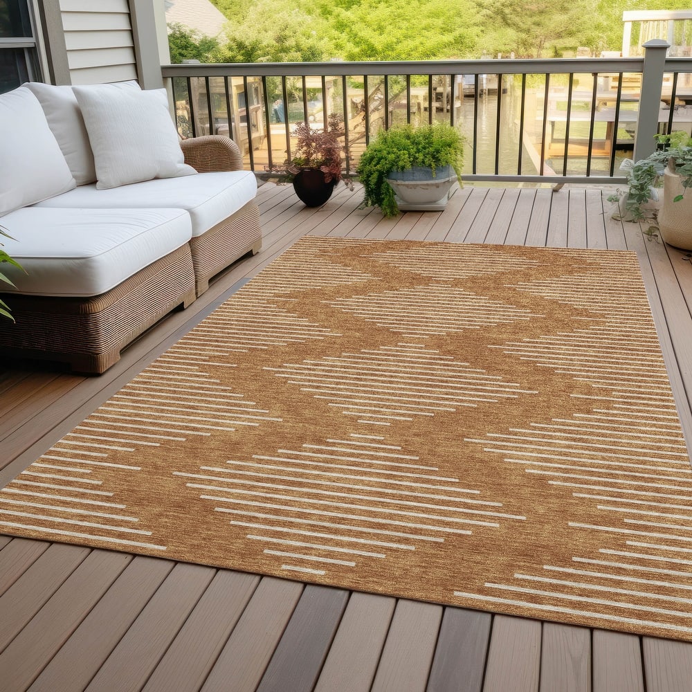 Machine Washable Indoor/ Outdoor Modern Stripe Chantille Rug