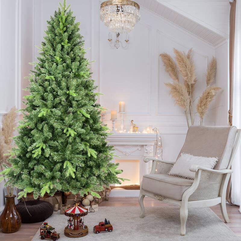 Classic Christmas Tree - PE/PVC Tips, Realistic Hinged Branches, Full Natural Look, Metal Stand - Green