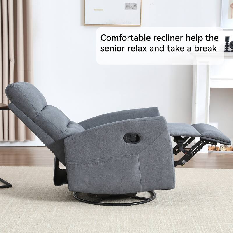 Grey Fabric Swivel Recliner Chair with 360° Rotation Rocking Function and Adjustable Recline