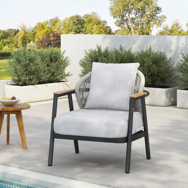 Outdoor Rope Club Chair with Textured Taupe Cushion Set of 1 - Grey