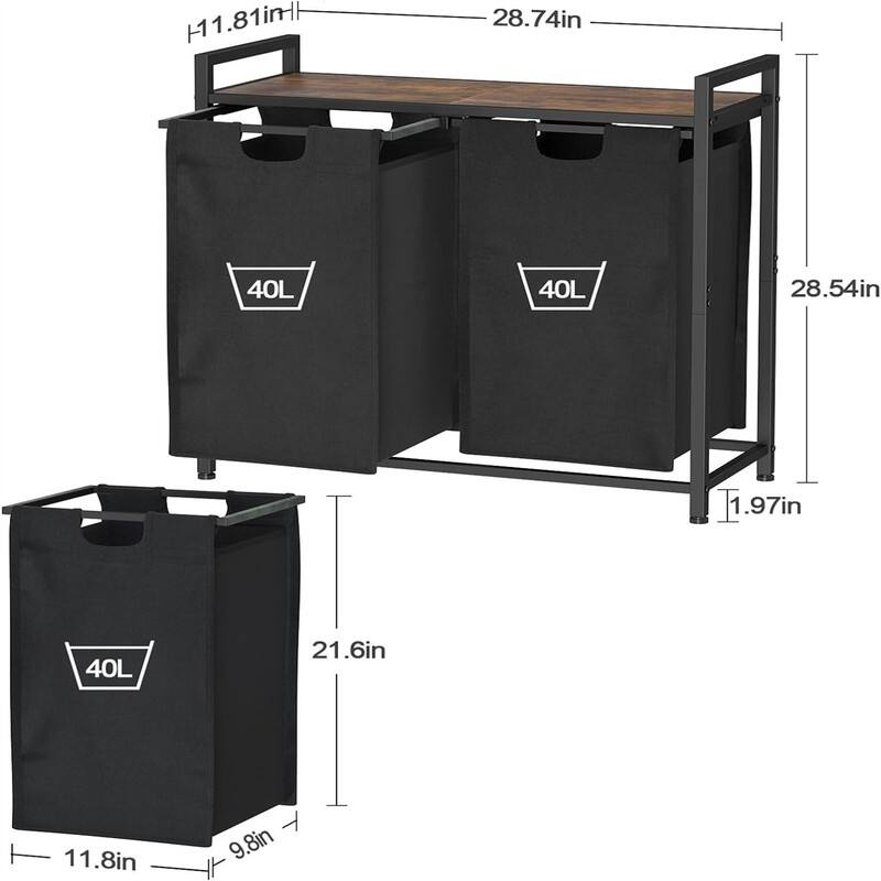 Laundry Hamper with 2 Section - 28.74"L x 11.81"W x 28.54"H