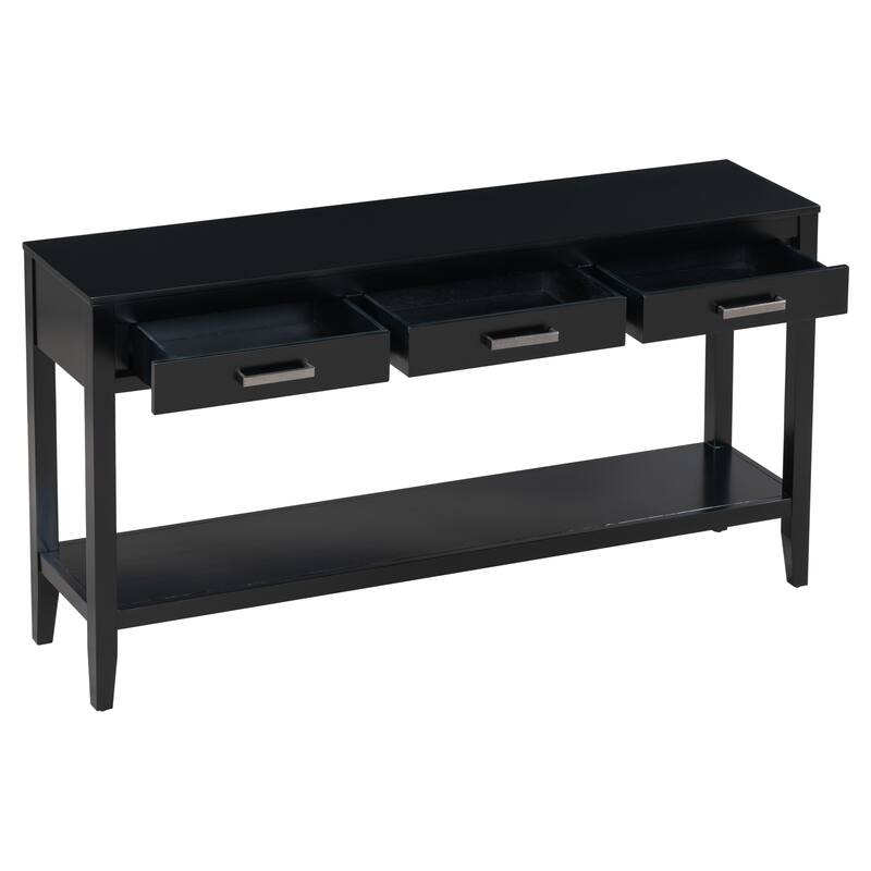 59.1" Wooden Entryway Console Table with 3 Drawers and Open Shelf