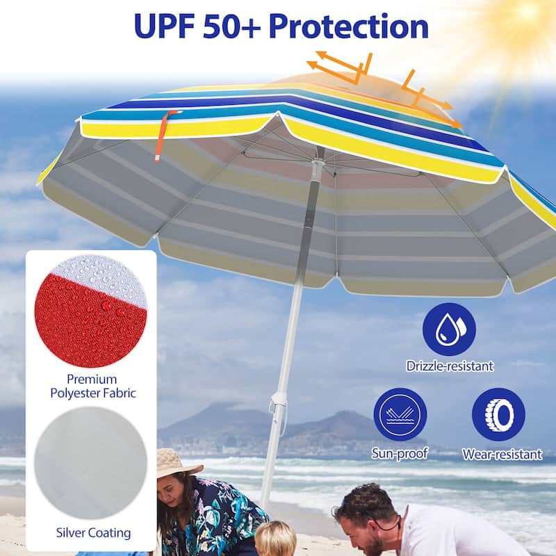 Costway 6.5 FT Patio Beach Umbrella Sun Shade Tilt Aluminum Sports