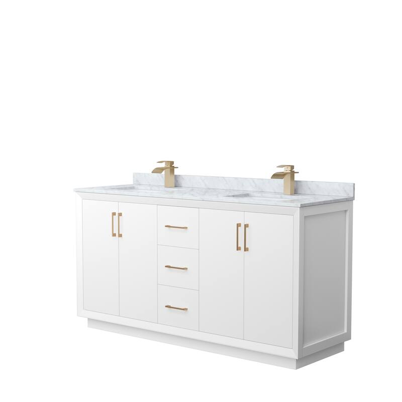 Strada 66-Inch Double Vanity Set, Carrara Marble Top - White, Bronze Trim, Carrara Marble Top