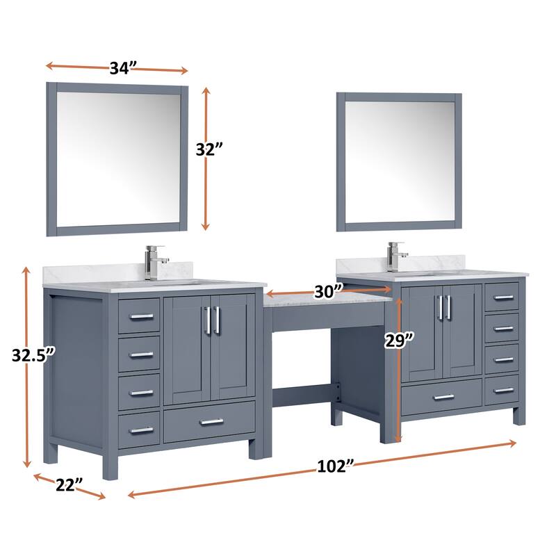 Coraline 102 in W x 22 in D Double Bath Vanity and Carrara Marble Top