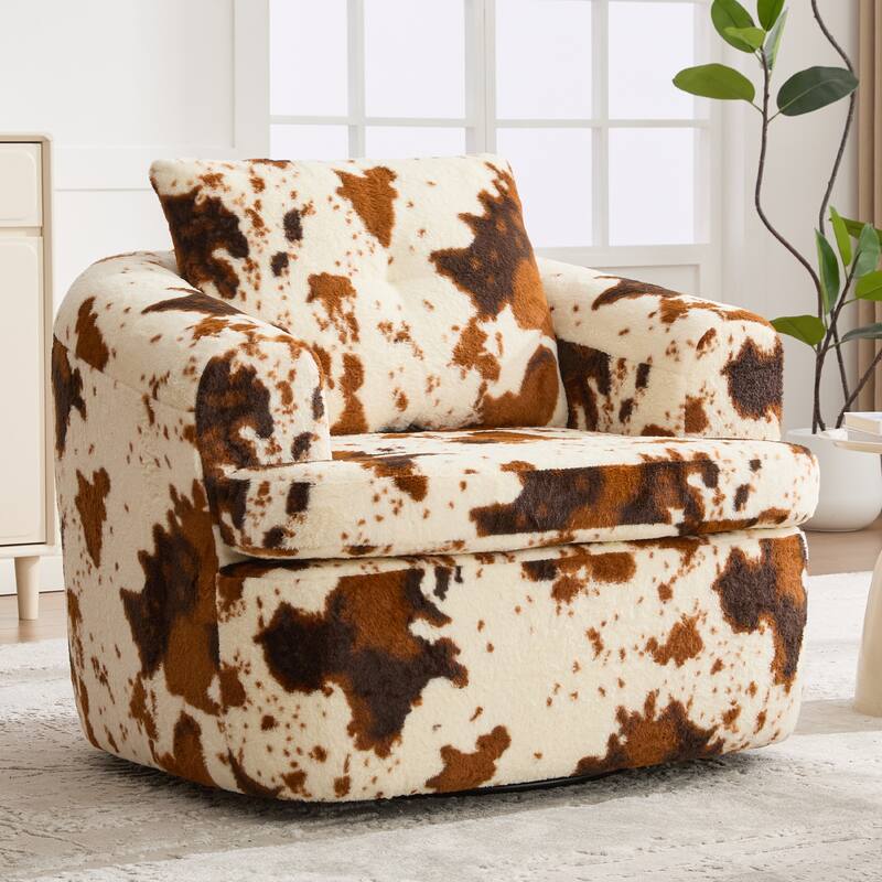 360°Swivel Sofa Chair Accent Barrel Chair 36.6" Swivel Round Chair with Dual-layer Cushion Design for Living Room