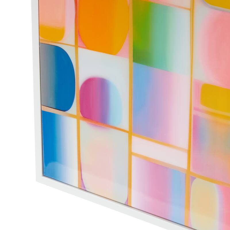 Canvas Geometric Ombre Square Pop Art Framed Wall Art with White Frame - Multi Colored - Roche River Decor