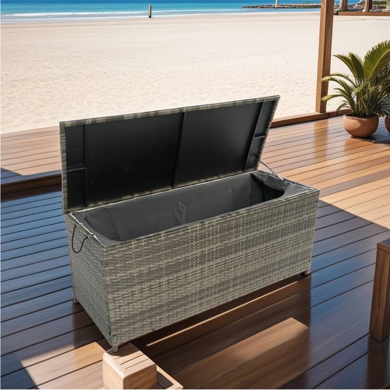 Outdoor Storage Box, 113 Gallon Wicker Patio Deck Boxes with Lid, Outdoor Cushion Storage for Kids Toys, Pillows