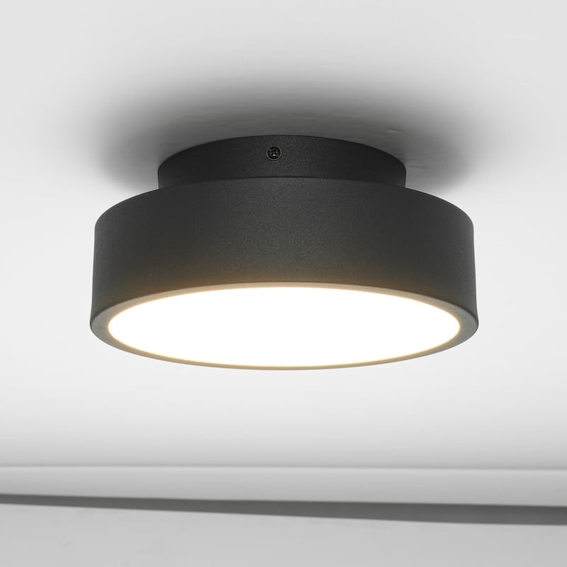 7.87 in. Modern Matte Black Round LED 3000K Warm Light Wall Sconce - 7.87 in. W x 3.35 in. H