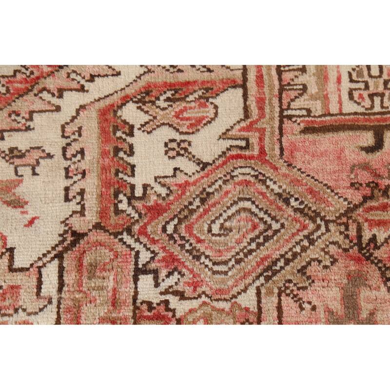 Red & Pink Geometric Heriz Persian Vintage Rug Handmade Wool Carpet - 8'5"x 11'5"