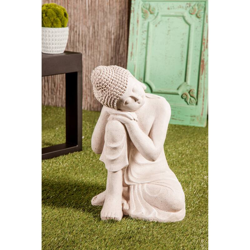 Gray Magnesium Oxide Indoor Outdoor Meditating Buddha Decorative Garden Sculpture - Gray