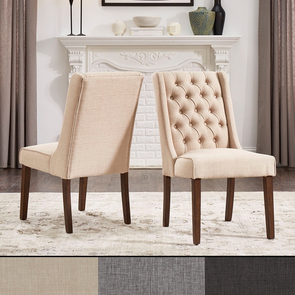 Evelyn Tufted Linen Upholstered Side Chair Set of 2 by iNSPIRE Q