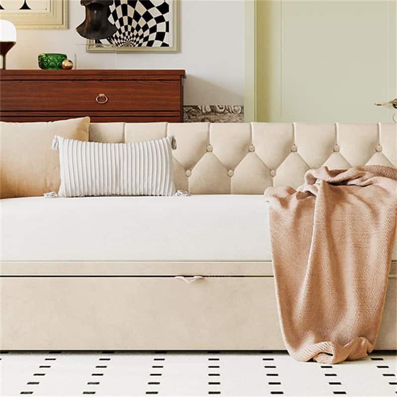 Twin Size Upholstered daybed with Pop Up Trundle