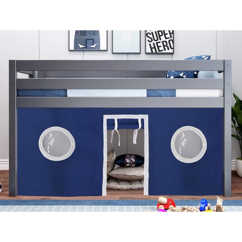 JACKPOT Contemporary Low Loft Twin Bed with End Ladder and Tent