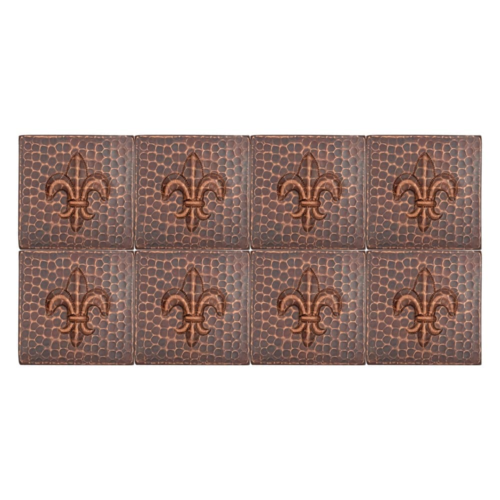 4" x 4" Hammered Copper Fleur De Lis Tile - Quantity 8 (T4DBF_PKG8)