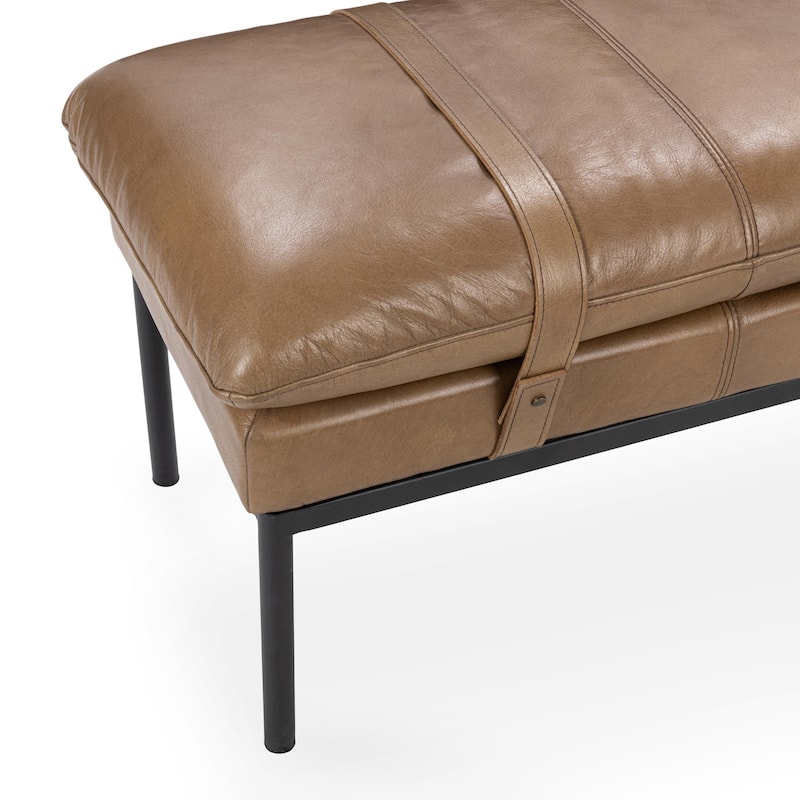Classic Home Eliah Top Grain Leather Acent Bench