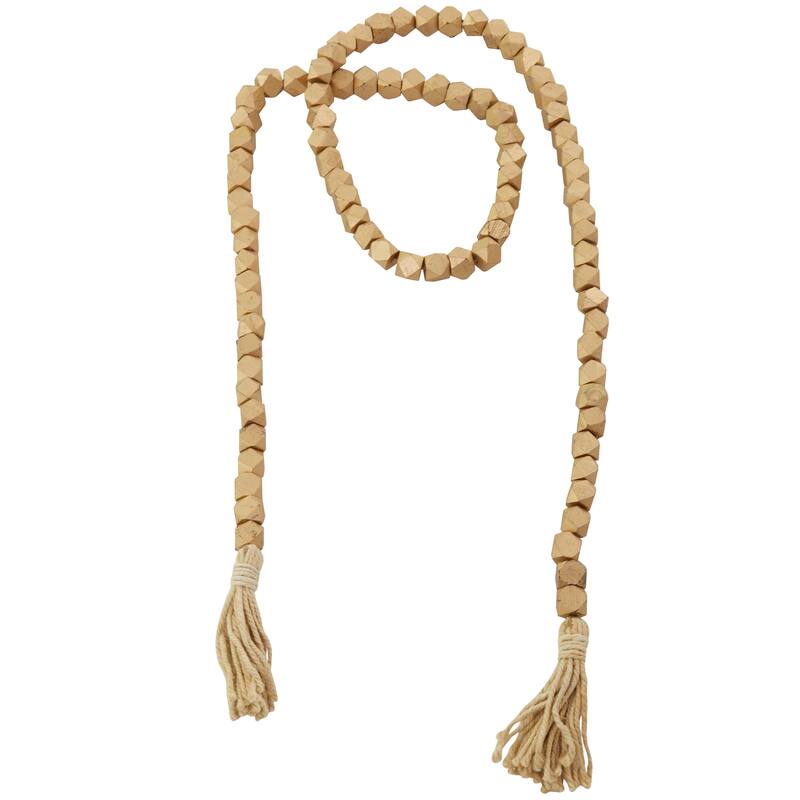 Bohemian Natural Wood Bead Garland with Cotton Tassels - 80 x 1