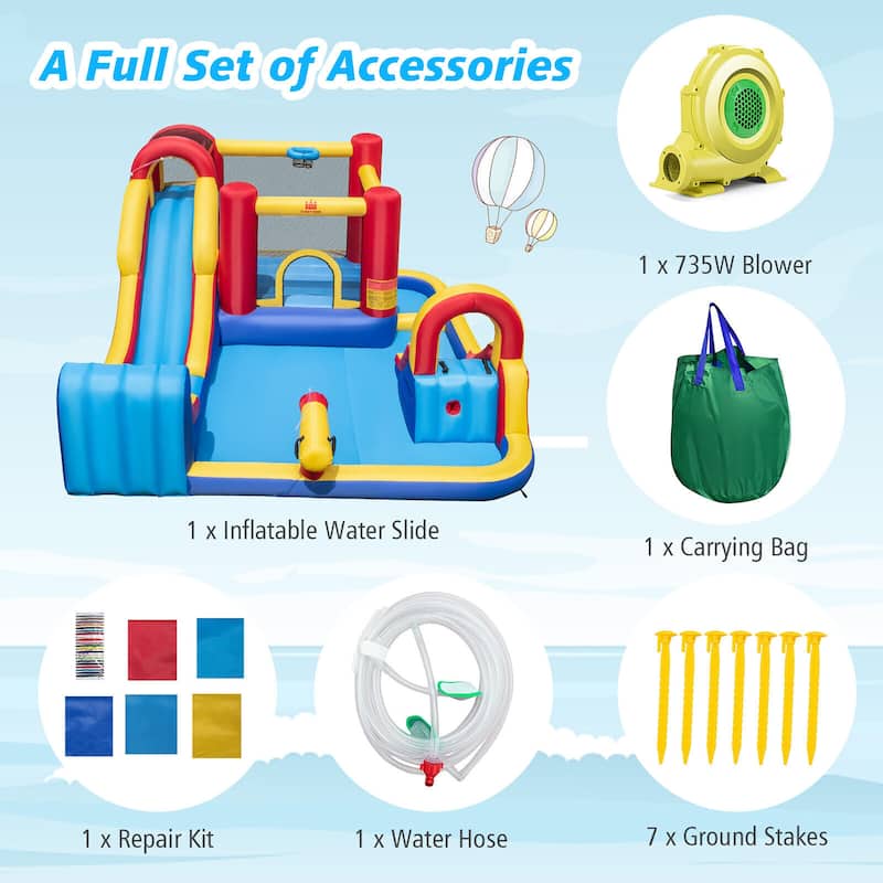 Gymax Inflatable Water Slide Giant Kids Water Park w/ Double Slides &