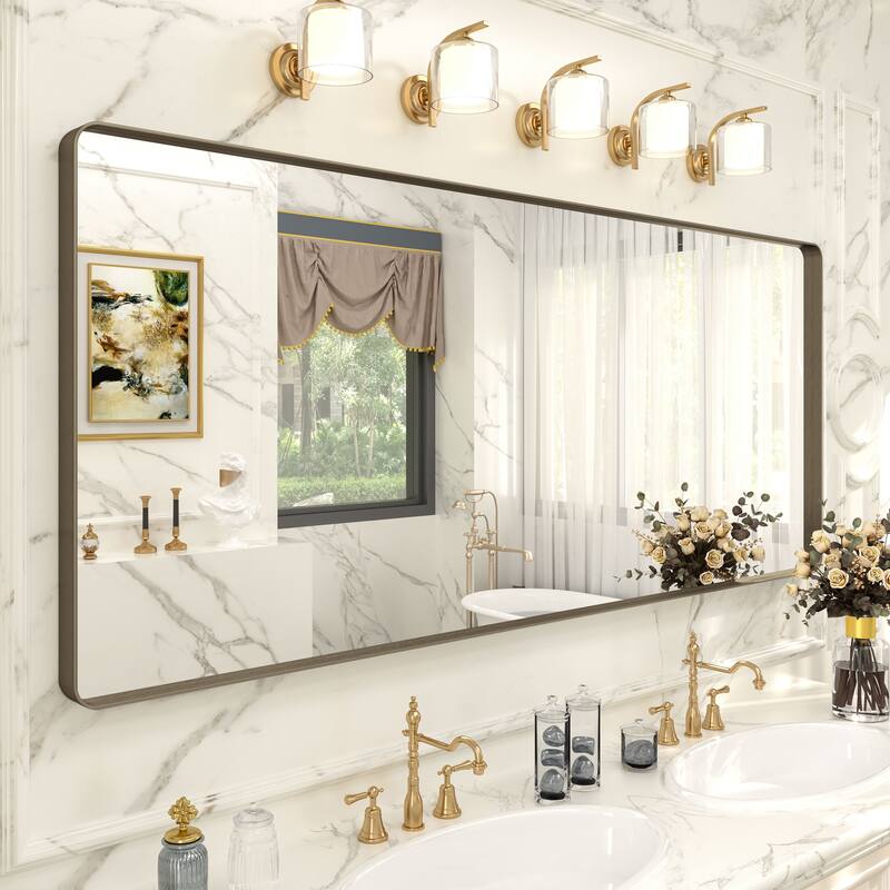 Modern Metal Frame Wall Mounted Bathroom Vanity Mirror - 72x32 - Bronze