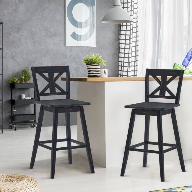 29 Inch Bar Stool Set of 2 with 360° Swivel Seat and Non-Slip Foot Pads