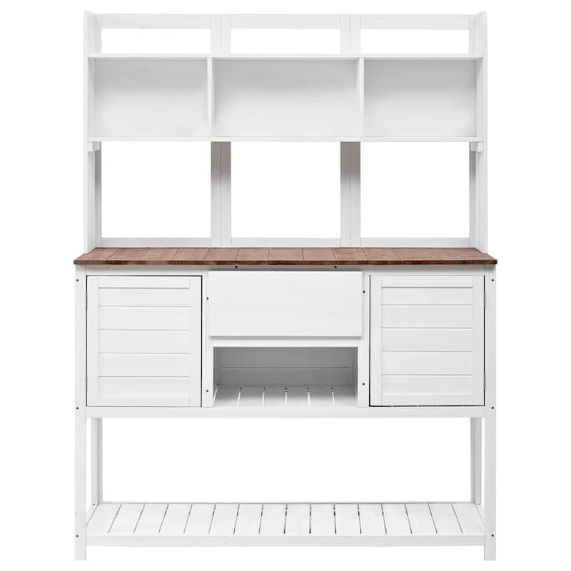 Roomfitters Outdoor Potting Bench Table, Solid Fir Wood with Hutch, storage units & Adjustable Shelves for Planting