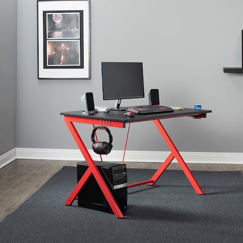 SD Gaming Quest Black and Red Gamer Desk with Charging Station