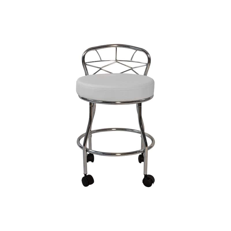 Cross Back Vanity Stool with Casters - 27.5" - White and Silver