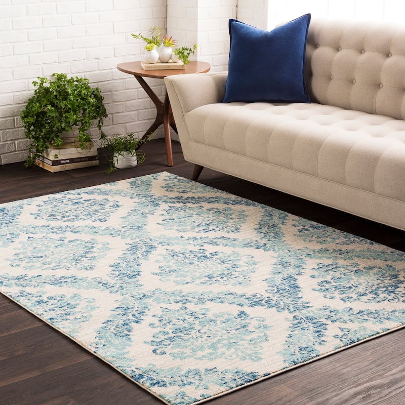 Amelia Faded Vintage Oriental Blue/Beige Area Rug - 7'10" x 10'3"/Surplus - Ocean - 7'10" x 10'3"/Surplus