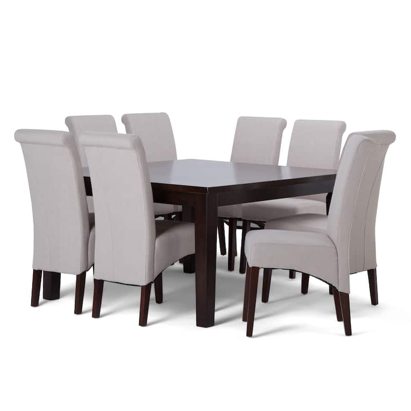 WYNDENHALL Franklin Transitional 9 Pc Dining Set with 6 Upholstered Dining Chairs and 54 inch Wide Table
